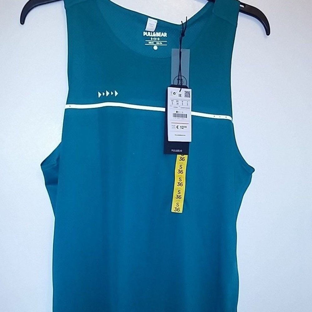 🔥RARE/PULL&BEAR MEN'S GREEN TANK TOP 03294 ART.5246/510/402 SIZE SMALL/RARE NWT